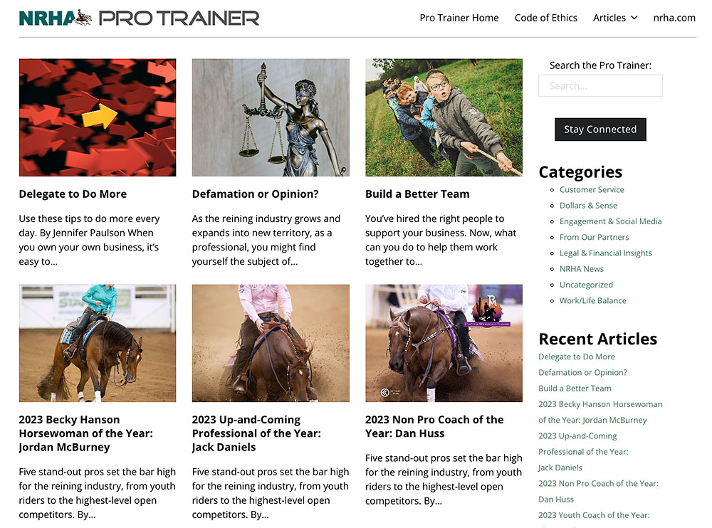 NRHA Pro Trainer Screen Capture